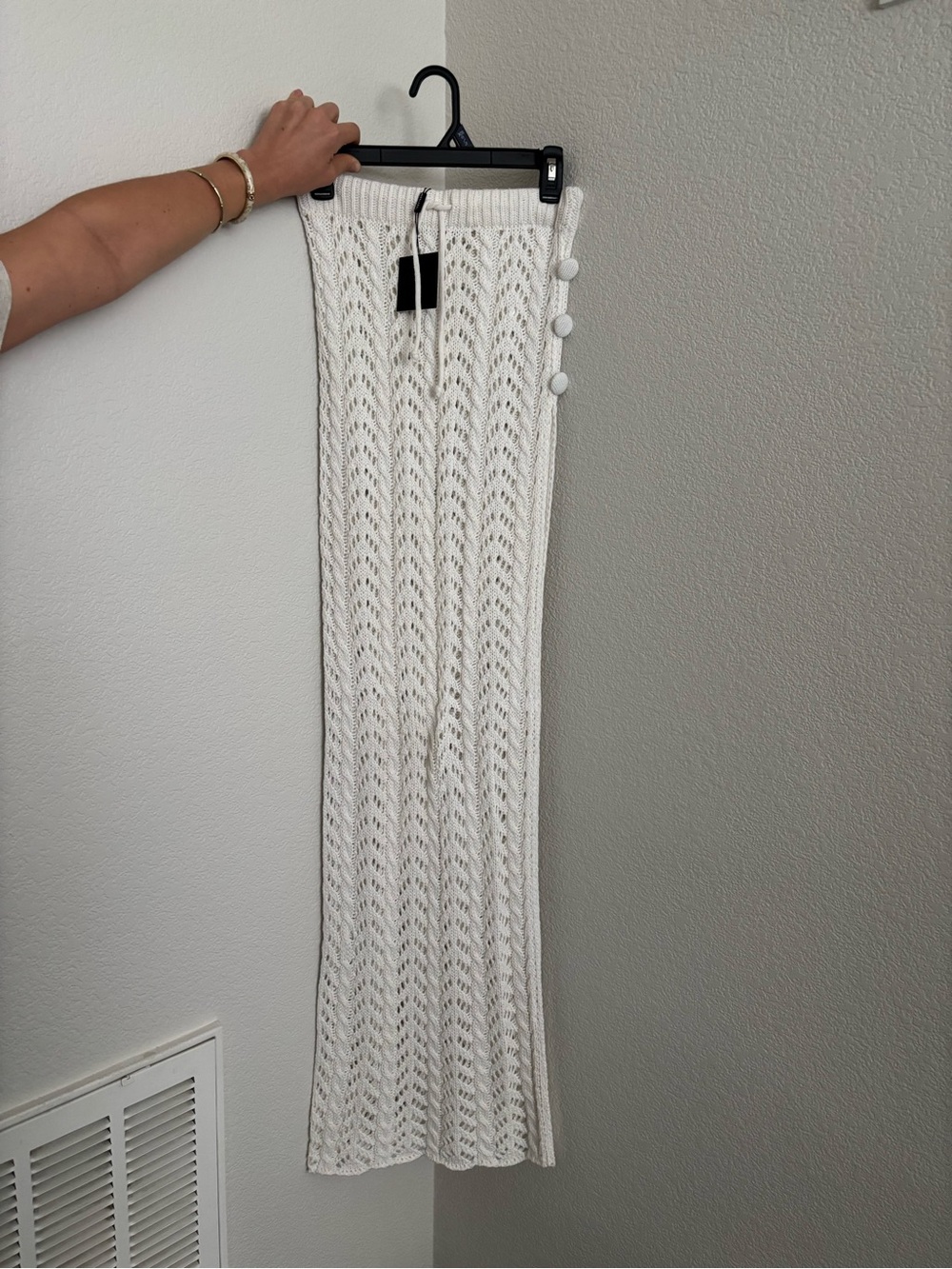 JLUXLABEL Cream Openwork Knit Maxi Skirt with Side Buttons